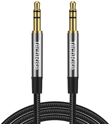 TechRise Aux Cable 3.5mm to 3.5mm Audio cable 3.5m,Headphone Cable, Nylon Braided Stereo Jack for Headphones, iPod, iPhone, iPad, Car, Soundbar, TV, PC, Speaker - Superior Sound TRS Cord (Black, 3.5M)