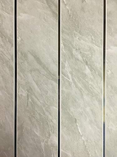 DBS Grey Marble Chrome Strip Bathroom PVC Wall Cladding Ceiling PVC Panels (8 Pack)