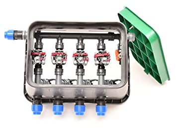 Plug&Rain Ventilbox ECO - 4 x Hunter PGV-100-MM Magnetventil (4 Zonen), 25 mm Anschlüsse für 3/4 PE-Rohr Bewässerung, 24 V AC Unterflur PE-Verteilung, PGV 100 MM