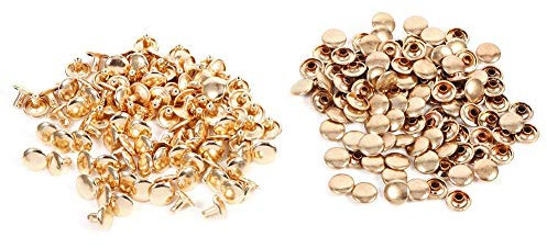Hohlnieten, 10 x 8 mm Eisen Doppelkappen Leder Nieten für DIY Handwerk Reparaturen Dekoration 100pcs(Gloden)