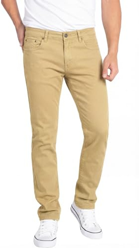 WULFUL Men's Slim Fit Skinny Stretch Comfy Jeans Denim Pants Khaki