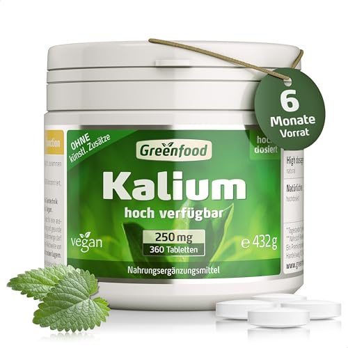 Kalium, 250 mg, hochdosiert, 360 Tabletten - OHNE künstliche Zusätze | Hochwertiges Kaliumcitrat, Unterstützt Blutdruck, Nerven, Muskeln, Chelat, Hohe Bioverfügbarkeit, Laborgeprüft, Halal, Vegan