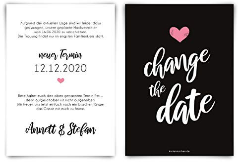 20 x Change the Date Karten individuell Hochzeit Feier verschoben DIN A6 - Neuer Termin