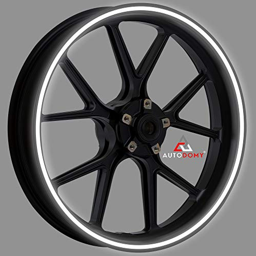 Autodomy Pegatinas Llantas Moto Reflectante Sport | Juego Completo para 2 Llantas de 15 a 19 Pulgadas | Vinilo Llanta Moto (Blanco/Plata Reflectante, Ancho 10 mm)