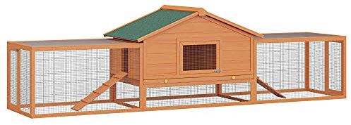 PawHut Conigliera da Esterno in Legno con Casetta e 2 Recinti 309x79x86cm