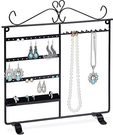 Relaxdays Schmuckhalter, Schmuckständer für Ketten, Ohrringe & Ringe, HBT: 34x31,5x9 cm, Schmuck Aufbewahrung, schwarz