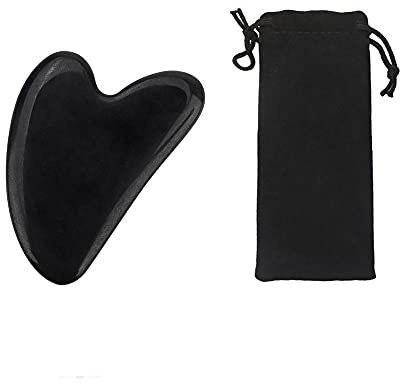 1PS GUA SHA-Stone Jade Tool für Gesichtspflege Akupunktur-Therapie-Schwellungsbehandlung, die mit der Tasche streckt-Schwarz mit Tasche