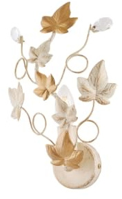 Applique Shabby Edera 1 Luce Ferro Battuto Avorio E Oro Con Foglie E Cristalli