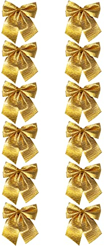 Oblique Unique® 12er Set Geschenk Schleifen für Geschenke Tüten Deko Valentinstag Weihnachten Weihnachtsdeko Baumschmuck zum Basteln Dekorieren (Gold)