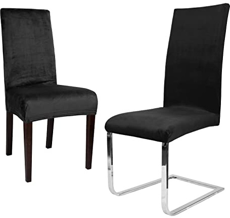 BEAUTEX Stuhlhussen Samt Stretch Stuhl & Schwingstuhl 2er Set Schwarz LEA | 95% Polyester, 5% Elasthan, weiche Velours-Oberfläche, Rundum-Gummizug, 30 °C waschbar, faltenarm, formstabil & langlebig