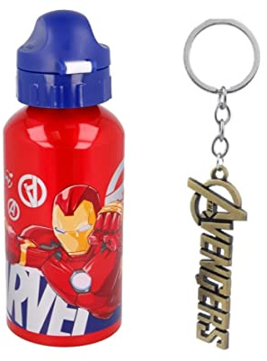 Avengers Comic Heroes Aluminium Sports Bottle 500ml - Holiday, Back to School Water Drinking Kids Lunch Children Includes Avengers Keyring