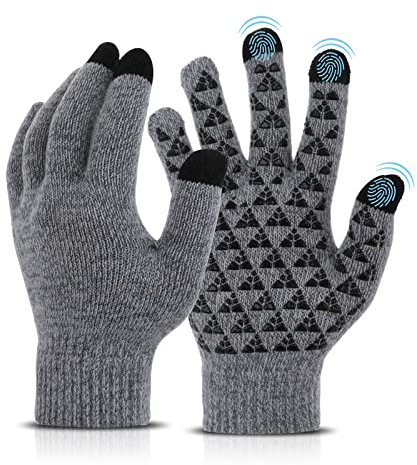 Abeillo Strickhandschuhe Touchscreen Handschuhe für Damen, Warme Rutschfester Winterhandschuhe mit Druck Dünne Fleece Liner Dehnbares Winter Gestrickte Thermohandschuhe