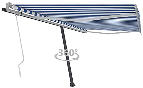 Store banne autoportant rétractable manuel, 450 x 300 cm, bleu/blanc