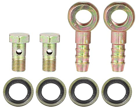 A ABSOPRO 2 Stück Banjo Schlauch Barb Bolzen Fittings Adapter M10x1 10mm | Bronzeton, Metall, Für Bremssystem, Inklusive 2 Schrauben und 4 Unterlegscheiben