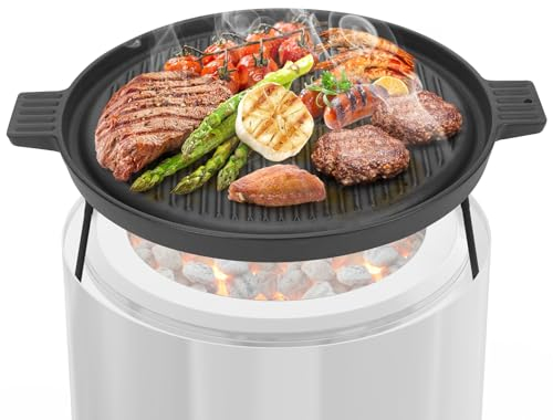 Onlyfire Cast Iron Griddle Plate Grill Top for Solo Stove Ranger 15 Fire Pit, φ36cm Round Grill Pan Camping Fire Pit Accessory with Detachable Legs