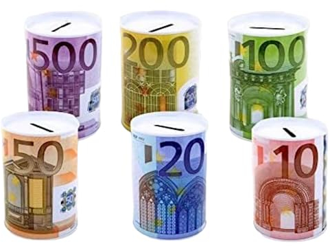 Salvadanaio Banca Soldi Euro Moneta Banconote Vintage decorativi risparmi bambini adulti portamonete barattolo latta grande metallo non apribile da tavolo scrivania camera 19x14