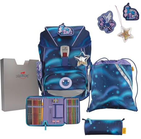 DerDieDas ErgoFlex Superlight Luna Set 5-teilig, extra leichter Schulrucksack für die Grundschule, sicher & ergonomisch, für Mädchen oder Jungen, ca. 22 l Volumen