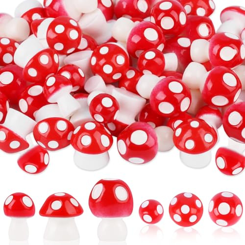 Ezydka 100 Stück Mini Pilze Deko 3 Größen Kleine Fliegenpilz Harz Pilz | Mini Pilze zum Basteln für Wald Blumentöpfe und Miniaturlandschaften(30 große Größen, 45 mittlere Größen, 25 kleine Größen)