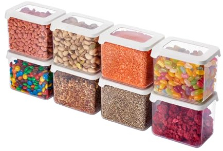SmartStore genomskinliga förvaringsburkar, 0,8 l, set om 8 – Förvaringsburkar med lock, BPA-fri, tål maskindisk – Staplingsbara förvaringsburkar för köket – 12,5 x 9 x 10 cm