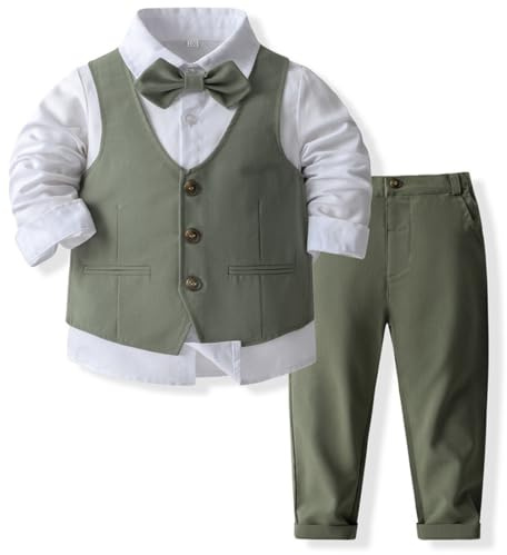IMEKIS Ensemble 4 pièces pour bébé garçon - Costume gentleman formel - Pour anniversaire, mariage, baptême, smoking - Chemise boutonnée - Pantalon + gilet et nœud papillon