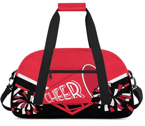 OMFUNS Cheer Kids Overnight Duffel Bags for Girls Red Black Cheerleading Sport Gym Bag Duffel Bag for Travel Weekender Practice Gymnastics Ballet School Cheerleader Gym Duffel Bag