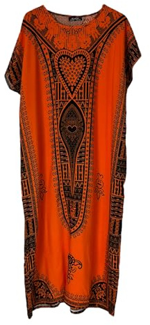 New Womens Long Maxi Cotton Kaftan Dress Summer Dashiki African Beach Cover One Size (Orange)