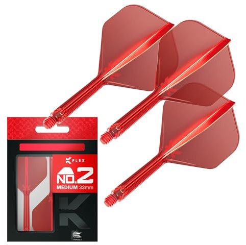TARGET Darts K Flex integrerad dart-flyg och axel, nr.2 röd (medium) | paket med 3 K-Flex – nr 2, precisionsgjutna 2-i-1 dartflygningar och dartstam | professionella darttillbehör