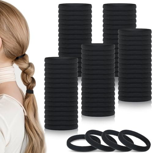 obeoby 100 Stück schwarze Haargummis, nahtlose Haargummis, Pferdeschwanz-Halter, elastisch, Haar-Accessoires für Frauen und Mädchen, 3,8 cm