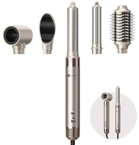 (OUTLET) Airstyler 5 IN 1, slopehill 110,000 RPM High-Speed Ionic Haartrockner für Schnelltrocknend, Multi-Haarstyler mit Automatischer Luft-Lockenstab, Haarglätter Bürste & Volumenbürste (Goldene)