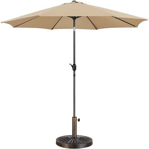 Yaheetech 3m Garden Parasol Umbrella Patio Table Umbrella Outdoor Tilting Crank & Handle Parasol with 14kg Resin Base Stand Tan