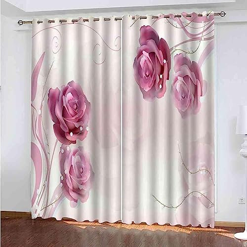 Schattierung Vorhänge Rosa Pflanzenblumen 3D Druck 2Er Set Isolierung Schalldichte Kinder Gardinen Blickdicht Mit Ösen Vorhang Fenster Für Wohnzimmer Schlafzimmer Balkon 2 X 140 X 250 Cm -2Q4H0G0A2W0B
