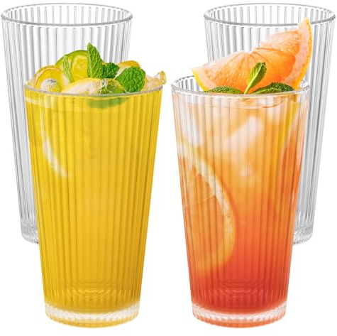 Reusable Plastic Tumblers - Set of 4 Plastic Cups for Kids and Adults - 600ml Clear Drinking Tumblers for Water, Juice - Unbreakable & Durable Plastic Glasses, BPA Free