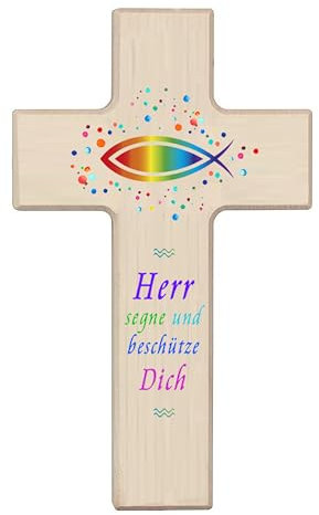 Kaltner Präsente Geschenkidee - Kreuz Kinderkreuz mit Fisch - Baby Geschenk Junge Mädchen/Geschenke zur Geburt/Schwangerschaft Geschenk/Werdende Mütter/Taufgeschenke Jungen Mädchen