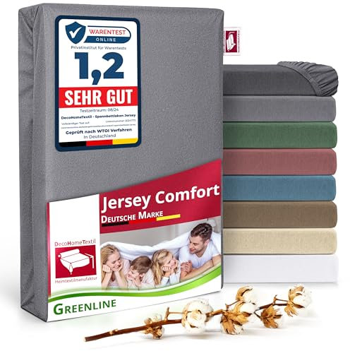 Greenline Spannbettlaken Premium Jersey aus 100% Baumwolle Greenline Grau 180-200x200 cm bis zu 30 cm auch für Boxspringbetten, Spannbetttuch
