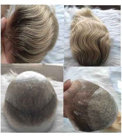 Toupet für Männer Ersatz for Männer Echthaarsystem Omber Blondes Echthaar-Toupet for Männer Schweizer Spitze Dünne Haut PU 8X10 Glattes Haar Männerperücken Männer Haarersatzsystem(Blonde Color)