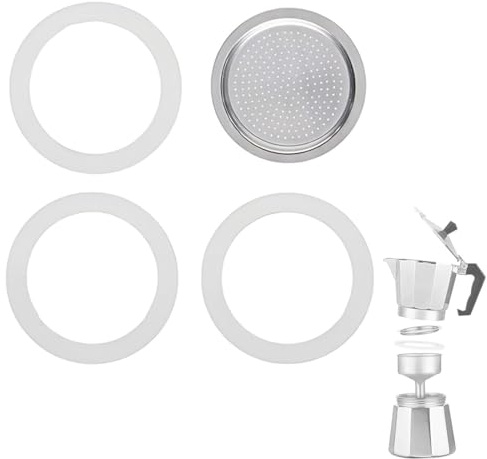 SULIUDAJI 3-teiliges Espressokocher Dichtungsring Set, 6 Tassen Ersatzdichtung Silikon Dichtungsringe für Kaffeekannen mit 1pc Aluminium-Siebeinsatz, Kompatibel mit den meisten Maschinen auf dem Markt