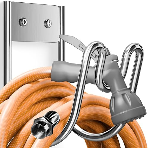 Josmimic Stainless Steel Garden Hose Holder - Silver SS304 Water Hose Holder - Wall Mounted Hose Hanger Heavy Duty for Water Hose Extension Cords Vacuum Hose, Anti-Rust (1 Pack)