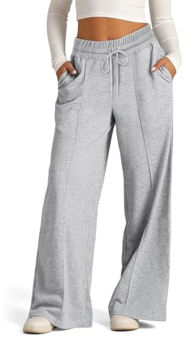 EIRUKON Pantalon Chandal Mujer Anchos Pantalon Deporte de Jogger Pantalones Elásticos de Cintura Alta con Cordón y Bolsillos Suaves Ligeros Pantalón,Gris Claro,XL