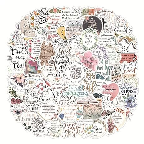 Inspirational Words Stickers - 100pcs Jesus Christian Waterproof Verse Motivational Stickers for Water Bottles, Laptops