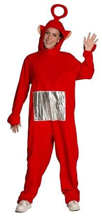 Partychimp costume personaggio TV per adulti onesie in peluche tuta pigiama con cappuccio unisex rosso giallo viola o verde taglie S, M, L o XL (Rosse, XL)