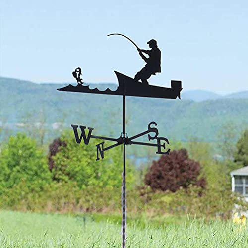 Qcwwy Girouette en Acier Inoxydable, Girouette Vintage en Forme d'animal, Indicateur de Direction du Vent, Ornement Décoratif, Fournitures de Mesure de la Direction du Vent en (Pêcheur
