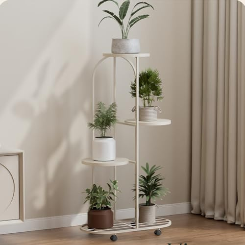 Zstar 4 Etagen Pflanzenständer Blumenständer Metall Pflanzentreppe Ecke Blumenregal Pflanzenregal Indoor Outdoor Mehrere Blumentreppe mit Rädern für Balkon Garten Wohnzimmer, white