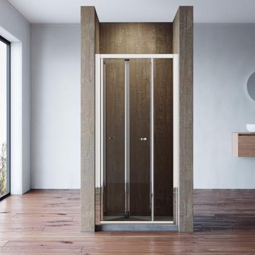 SONNI Mampara de ducha de cristal transparente, puerta plegable, 100 x 185 cm