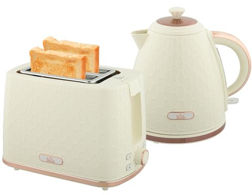 HOMCOM Kettle and Toaster Set, 1.7L 3000W Fast Boil Jug Kettle with Auto Shut Off, 2 Slice Toaster with 7 Level Browning Controls & Crumb Tray, UK Otter Thermostat, Beige