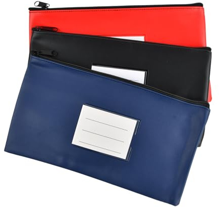 3 Pcs Geldtaschen Banktasche, Banktasche Leder Wasserdicht mit Fenster und Reißverschluss, Geldscheine Aufbewahrung, Dokumentenmappe A5, Geldmappe für Business Schule