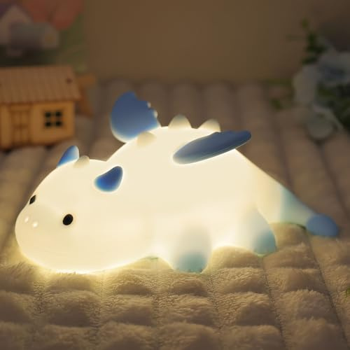 Ammonite Drache Nachtlicht, Süßes Drachen Lampe mit 8 Farben, Dimmbar Silikon Kinderzimmer Nachtlicht, Wiederaufladbare LED Nachttischlampe mit 30 Minuten Timer, Zimmer Deko for Boys Girls
