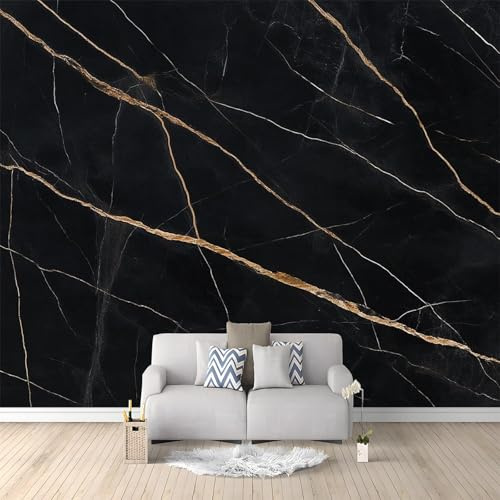 WHUOEUCO Papel Pintado 3D Mármol Negro Dorado 350x256 cm Fotomurales Pared Tejido No Tejido, Murales Fotográfico Moderno Decoración de Paredes para Salón Dormitorio