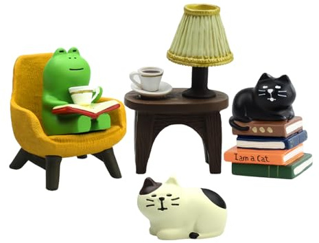 RAQWI Cute Mini Frog and Cat Figurine for Office, Home Decoration Perfect Cute Frog and Cat Gift