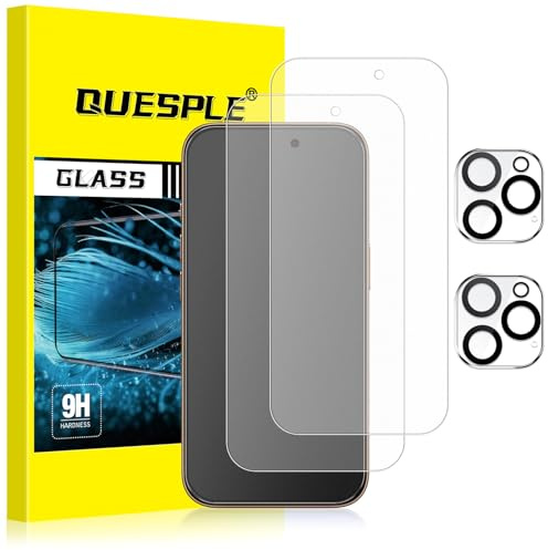 QUESPLE [2+2 Pezzi] Pellicola Opaca per iPhone 16 Pro Max e Pellicola Fotocamera, Anti-Impronte e Antiriflesso Vetro Temperato, Durezza 9H Opaco HD Trasparente Film Protettiva Schermo, Senza Bolle