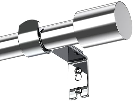 Extendable Curtain Pole by Tiemlet: Silver Metal with Cylindrical Finials, Adjustable 72cm to 235cm for Eyelet Curtains in Bedroom, Kids Room, Living Room, Bathroom